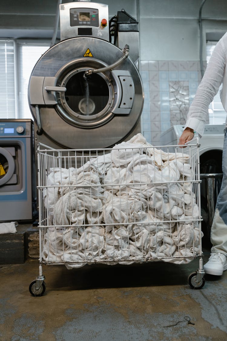 Sheets In Basket In Industrial Laundry