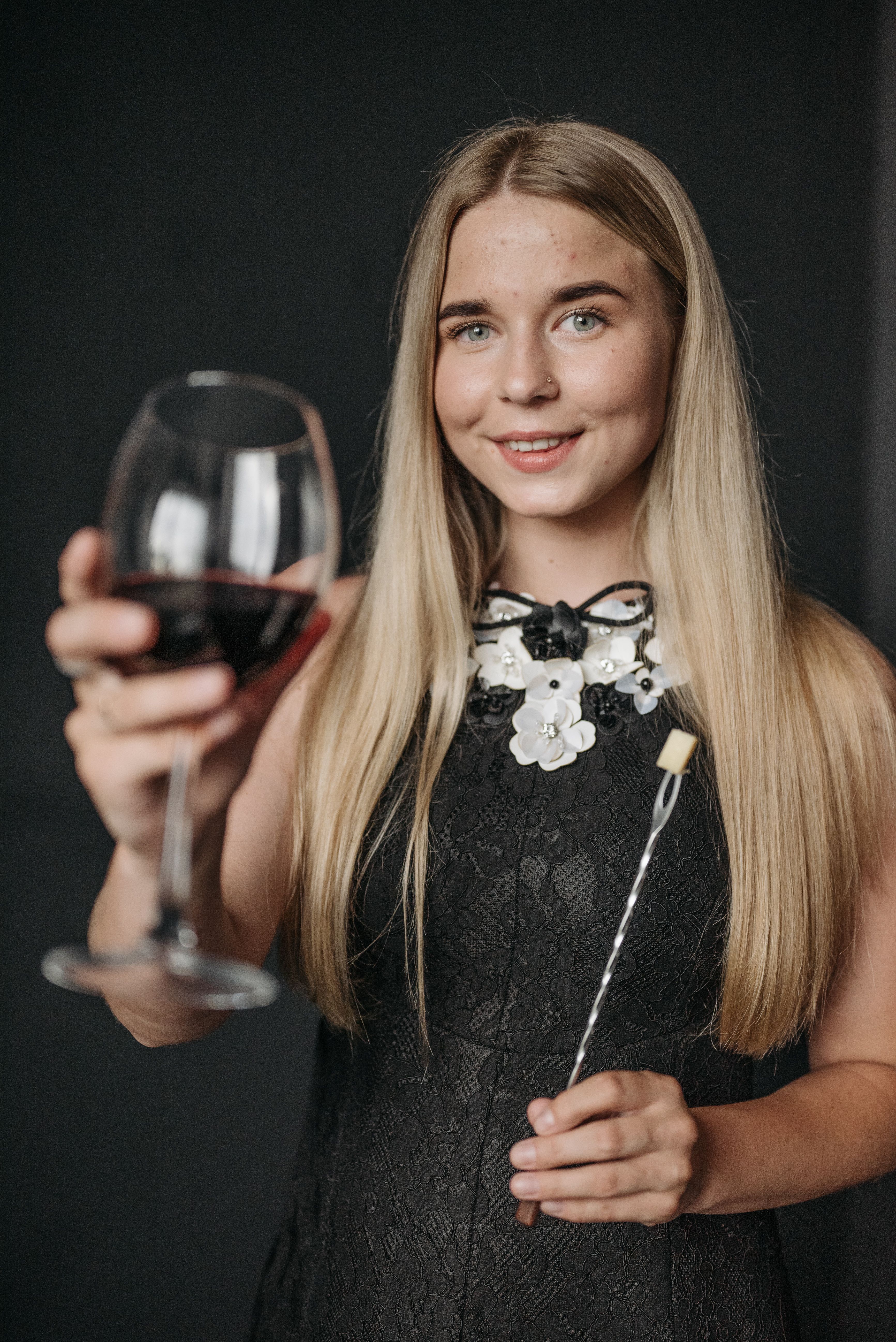 Woman in Black Lace Dress Holding Wine Glass · Free Stock Photo