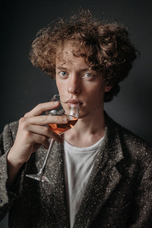Portrait of Elegant Man Drinking Red Wine 