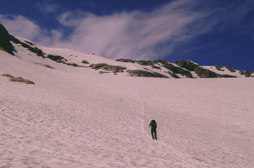 A Person Standing on Snow Covered Mountain