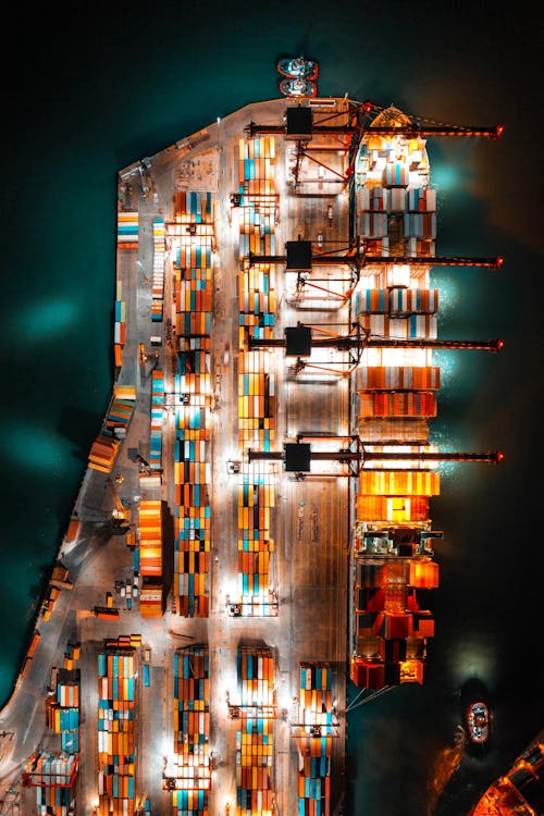 Free Aerial Shot of a Freighter with Cargo Containers Stock Photo
