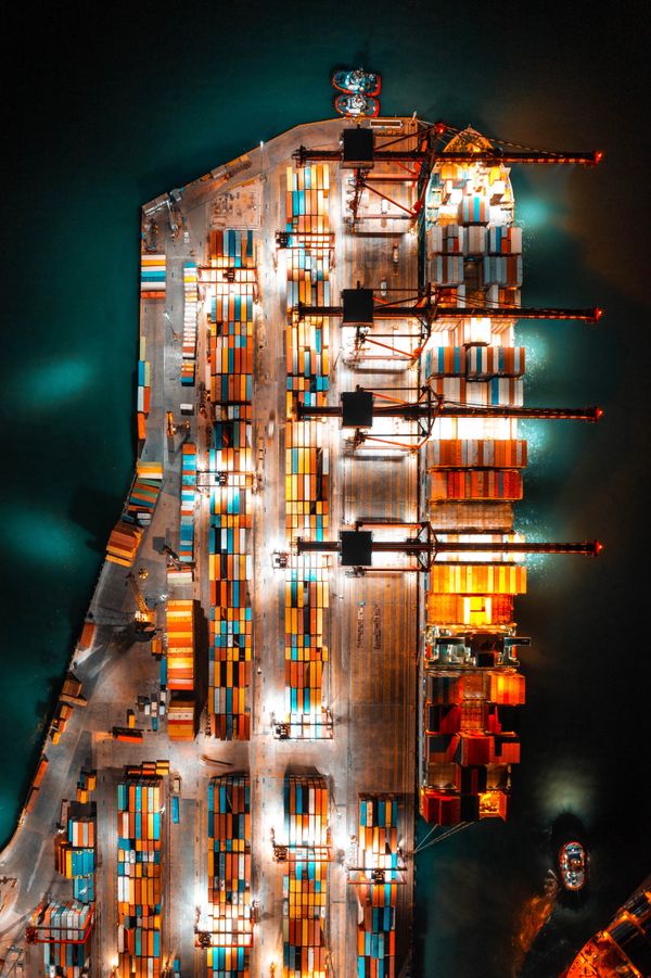 Container terminal at night