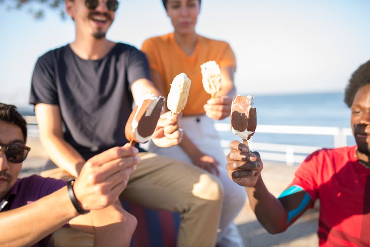 Group Of Friends Eating Ice Cream