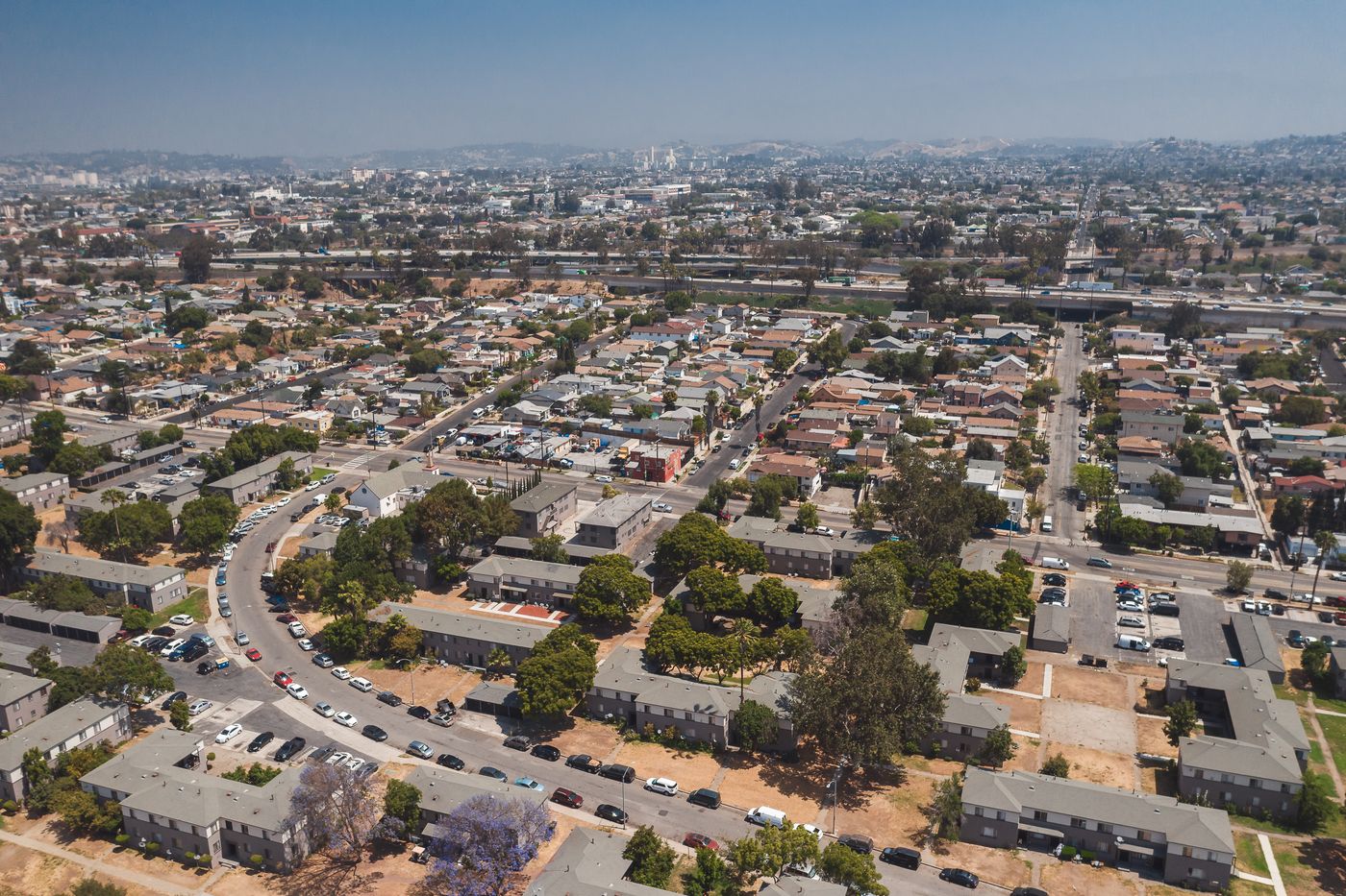 Aerial view of a Southern California neighborhood