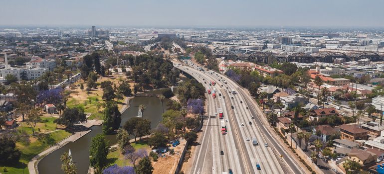 Los Angeles freeway and surrounding neighborhoods