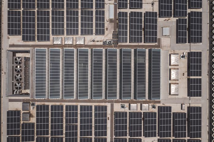 Rooftop solar panels seen from above