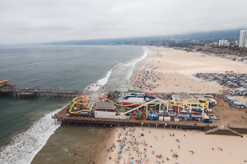 Free An Aerial Shot of the Santa Monica Pier in California Stock Photo