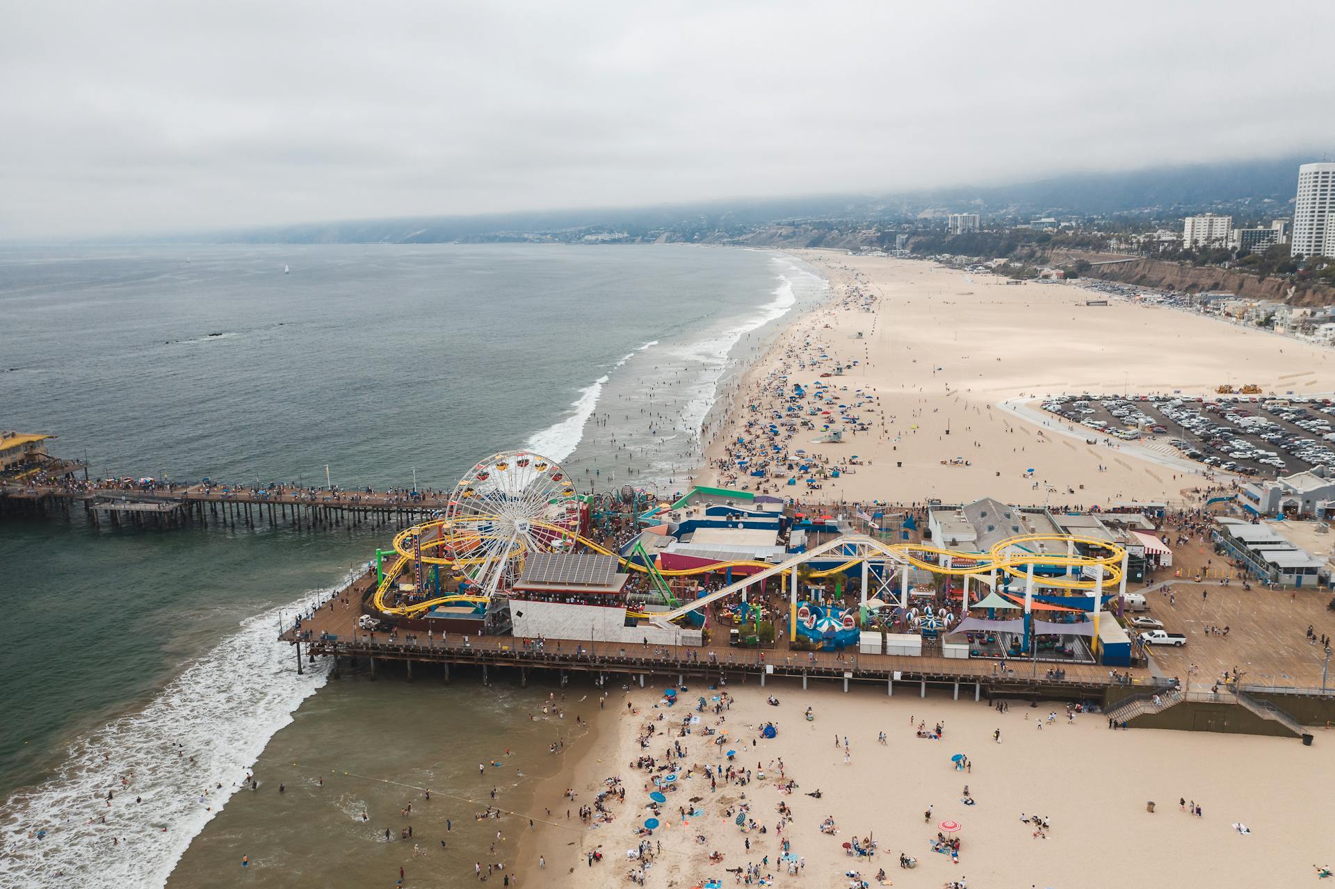 An Aerial Shot of the Santa Monica Pier in California
