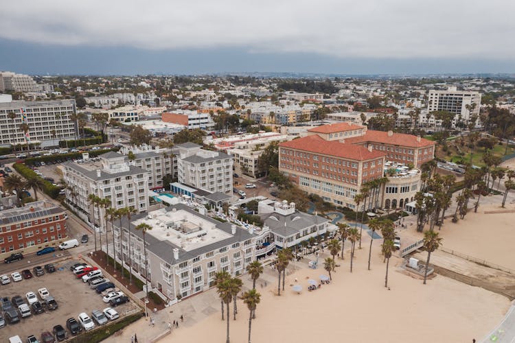 An Aerial Shot Of Buildings By The Santa Monica Beach