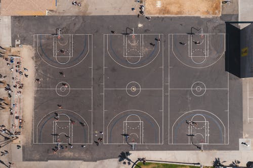 Foto stok gratis fotografi udara, lapangan bola basket, olahraga