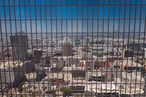 City Reflected in Skyscraper, Los Angeles, California, USA