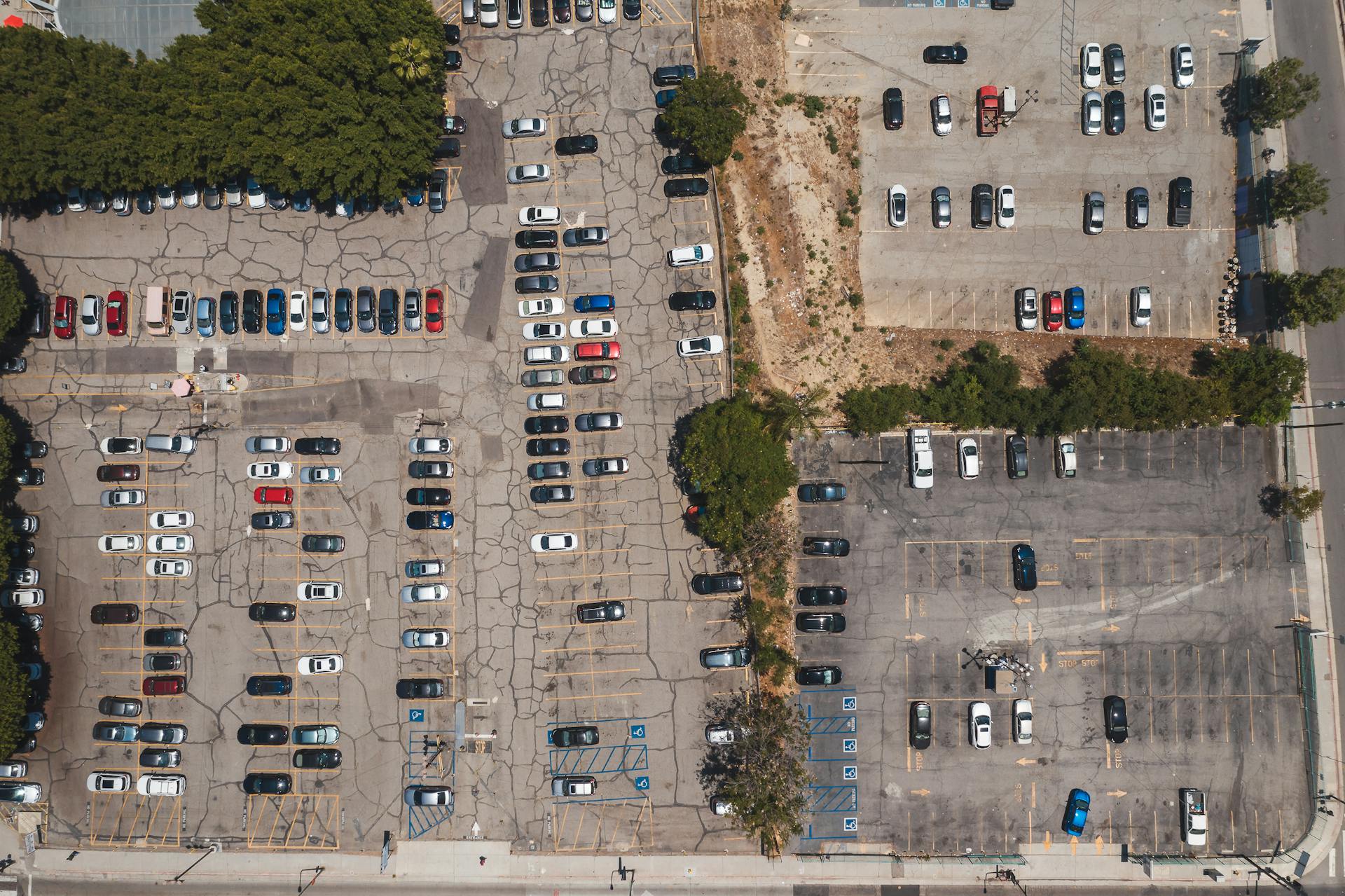 Aerial View of Cars Parked on Parking Lot