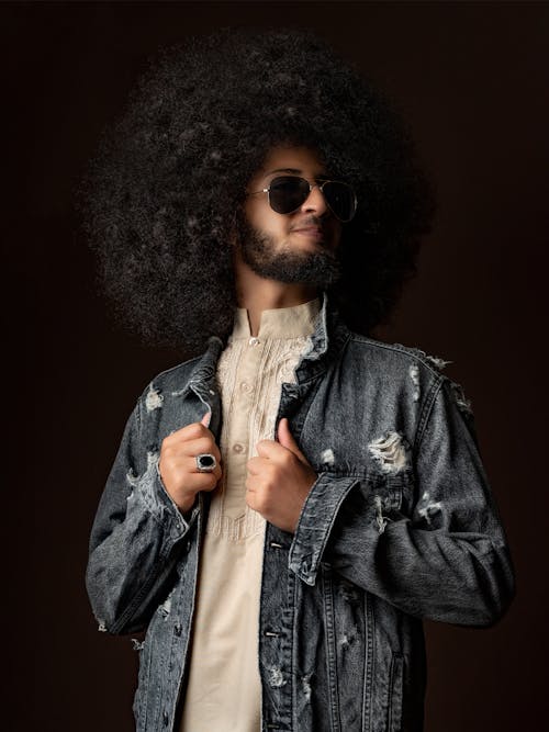 Immagine gratuita di barbuto, capelli afro, giacca di jeans