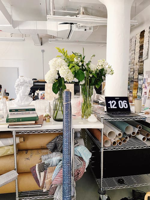 Rolls of Textiles Inside a Store