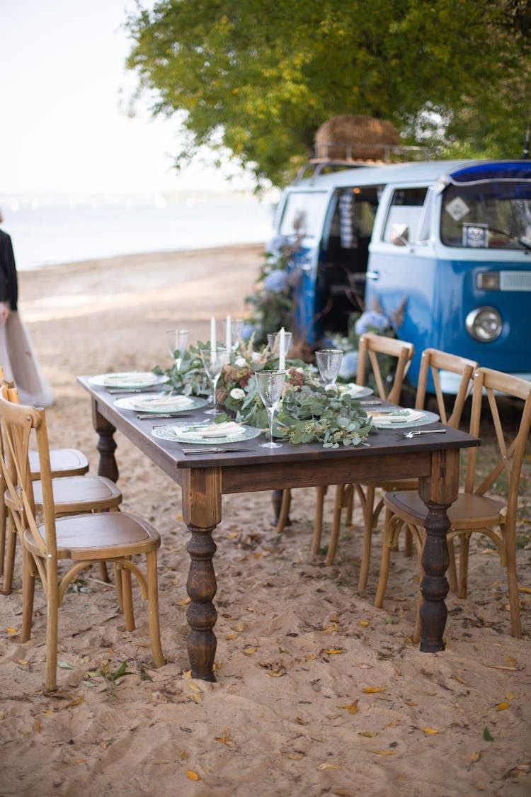 Table Setting On The Beach Sand