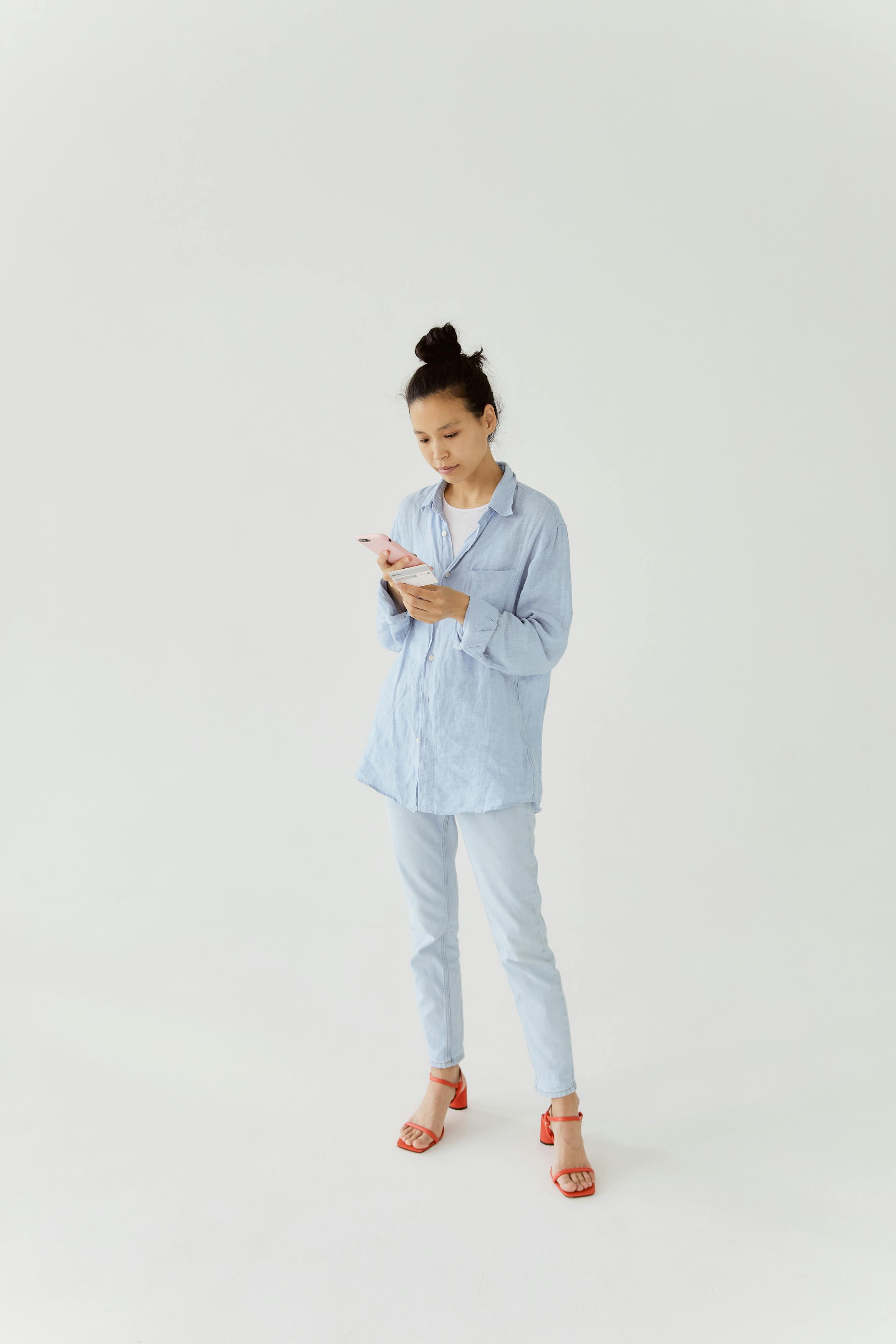 woman in blue long sleeve shirt and pants