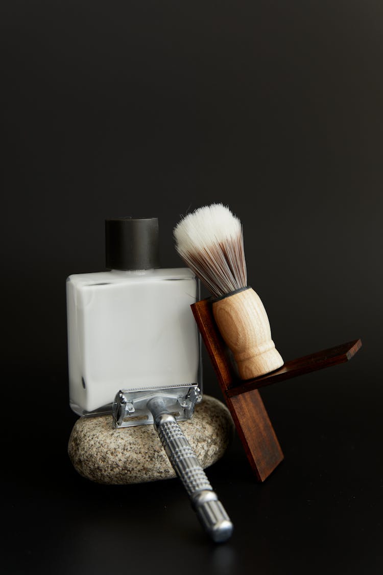 Men Shaving Accessories On Black Studio Background