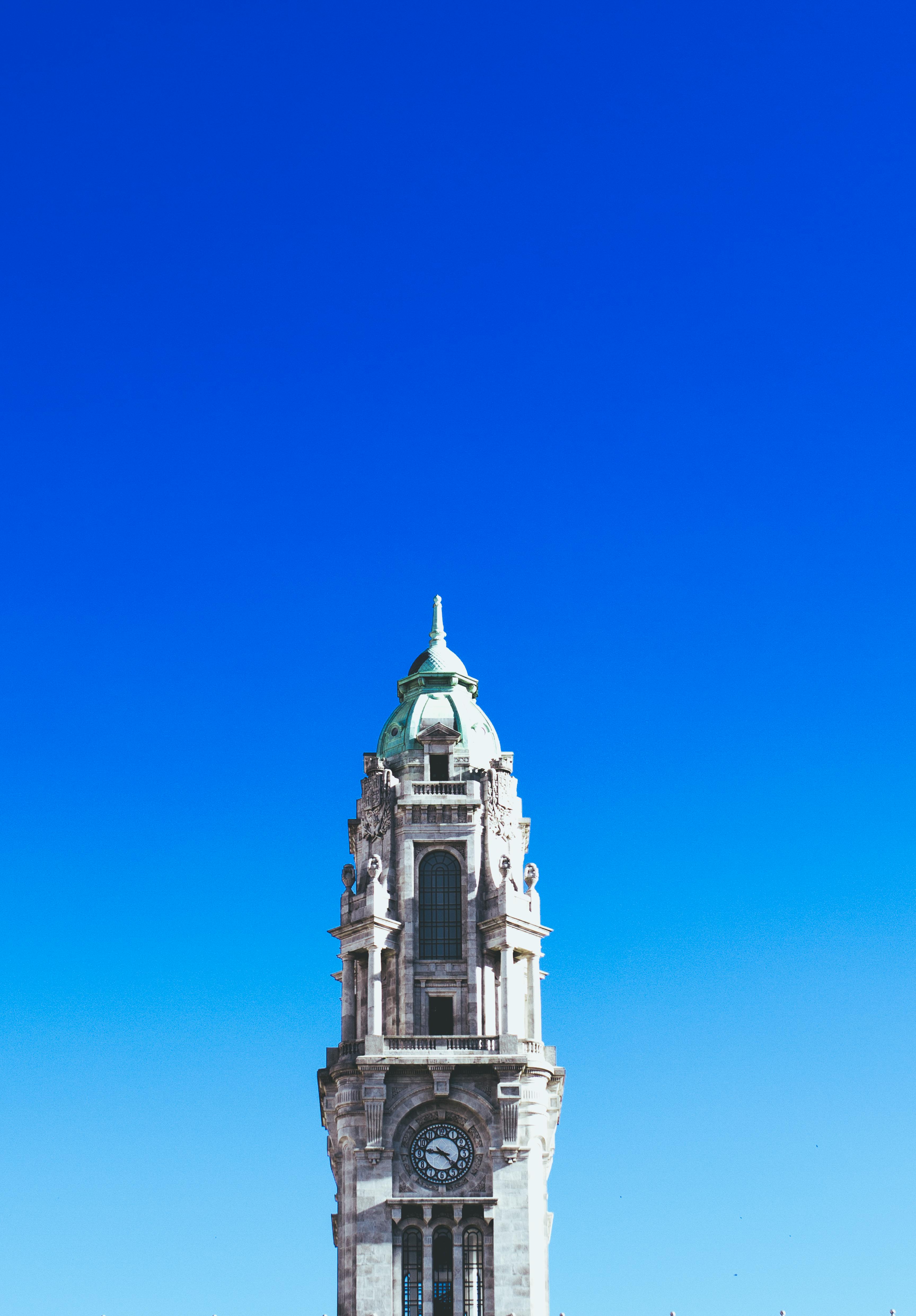 Gray Concrete Clock Tower Under Blue Sky · Free Stock Photo - 3456 x 4962 jpeg 2015kB