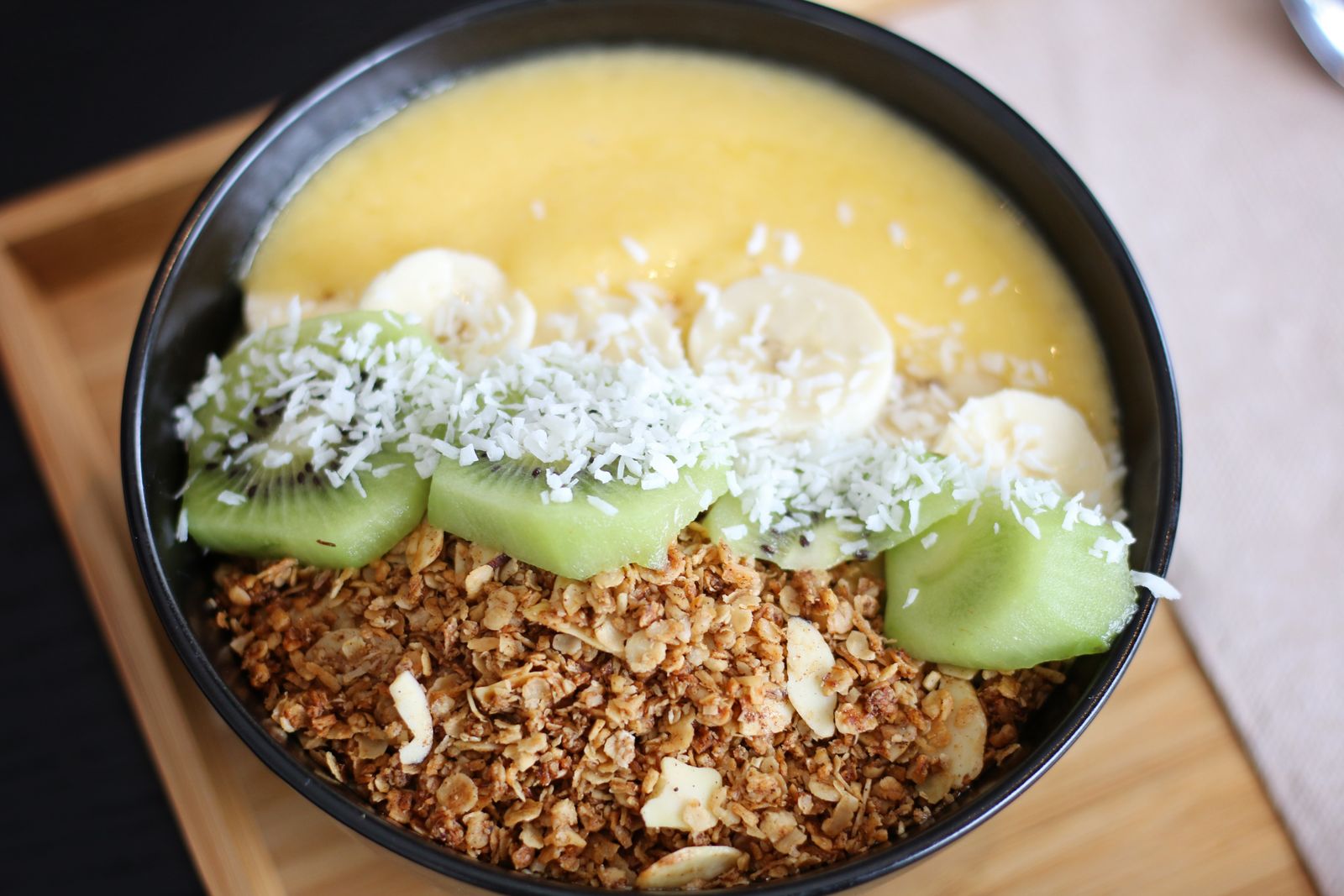 Bowl of fresh fruit and smoothie ingredients, a good post-yoga snack option