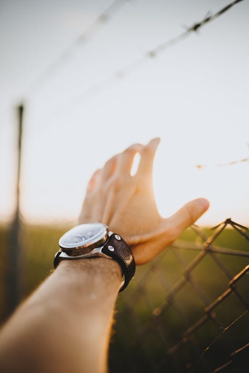 Free Person Wearing Black and White Analog Watch Stock Photo