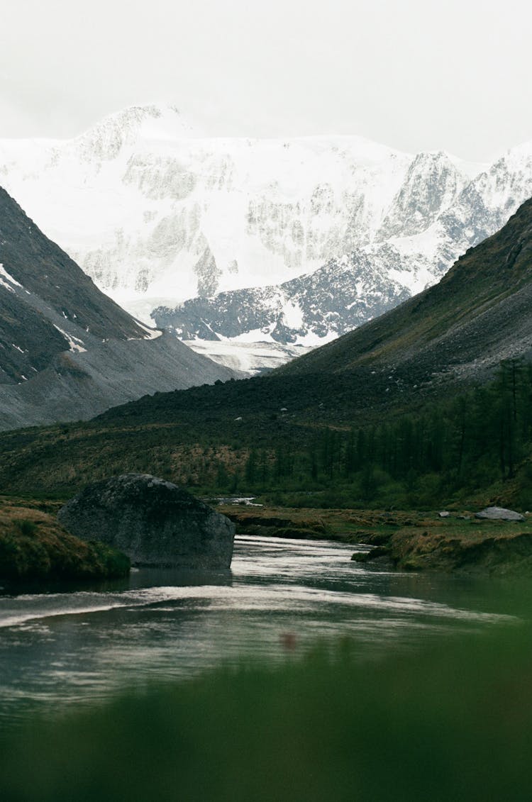 Flowing Cascade Near Mountains 