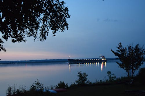 Free stock photo of freighter, lake, sunset