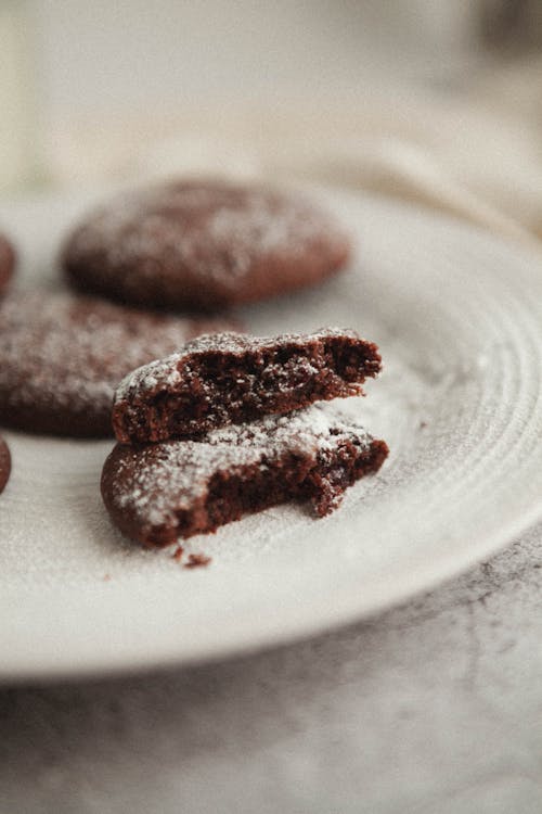 Chocolate Crinkle Cookies on White Ceramic Plate