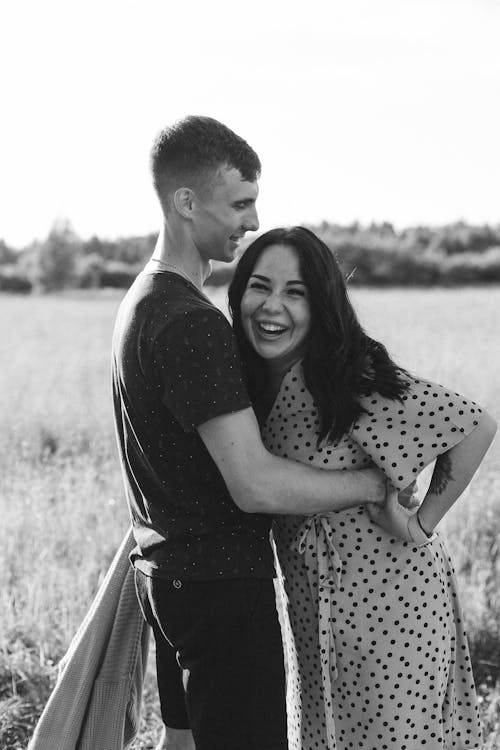 Monochrome Photo of a Happy Couple