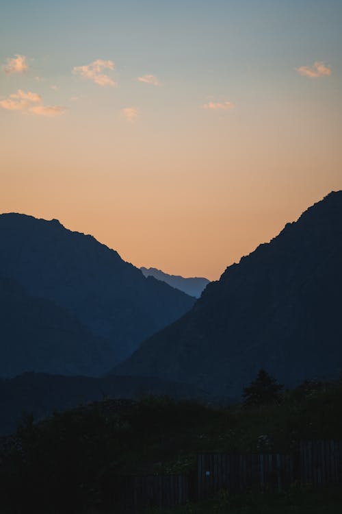 Silhouette of Mountains during Sunset