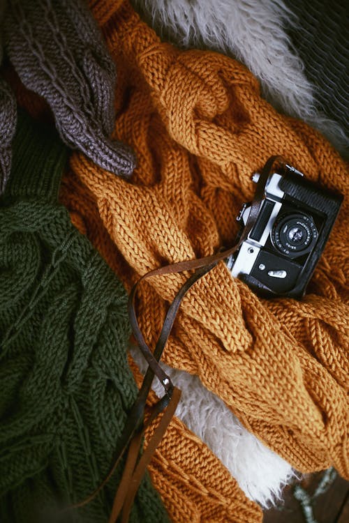 Black and White Camera on Knit Textile