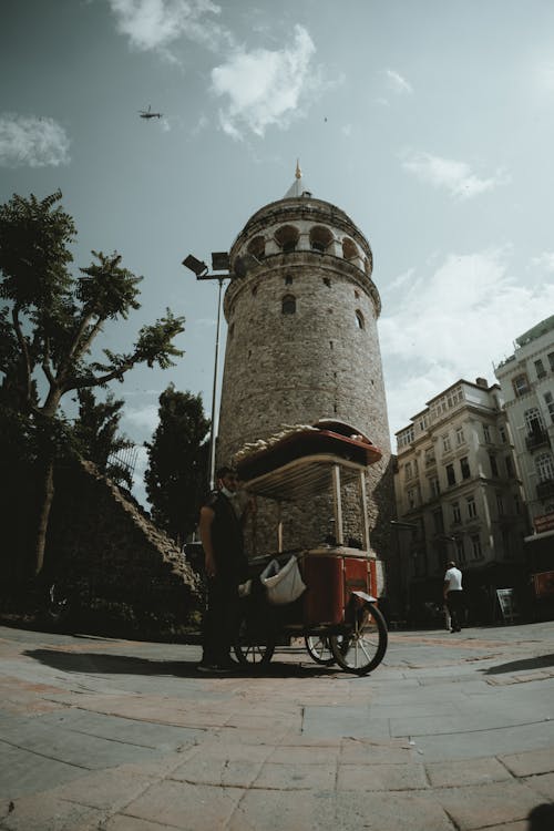 Základová fotografie zdarma na téma červený vozík, dodavatel, galata věž
