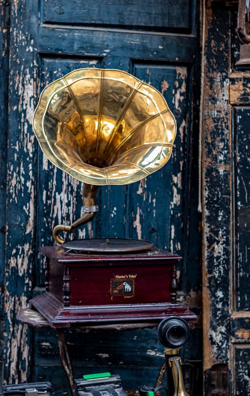 A Gramophone Near Wooden Door