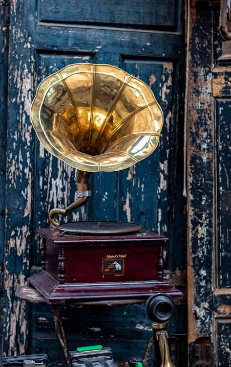 A Gramophone Near Wooden Door