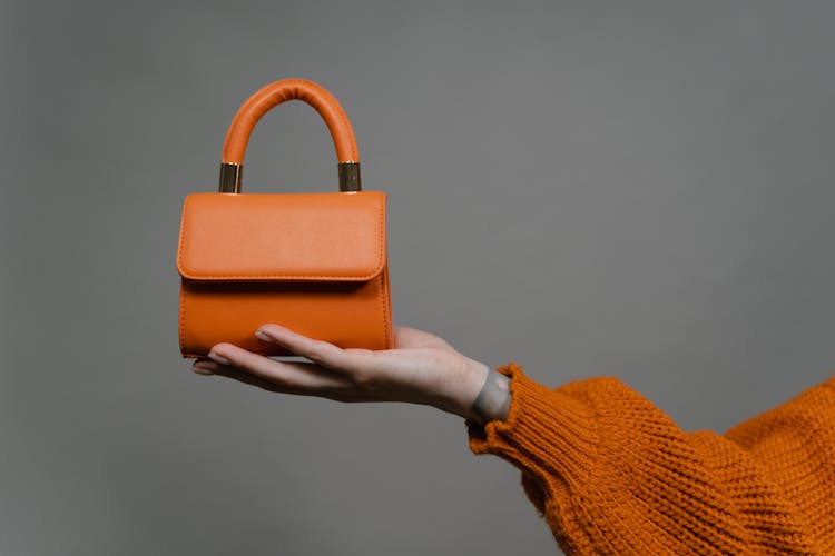 Person Holding A Leather Handbag