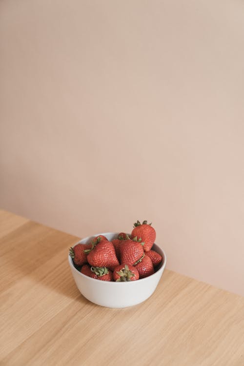 Strawberries in White Ceramic Bowl