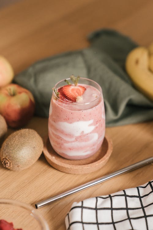 Strawberry Milk Shake in a Clear Glass