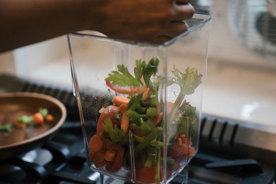 using an immersion blender to create a smooth creamy vegetable soup base - sopa de legumes using an immersion blender to create a smooth creamy vegetable soup base - sopa de legumes