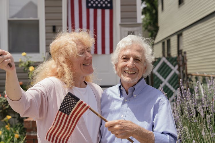 Happy Elderly Couple Celebrating Independence Day