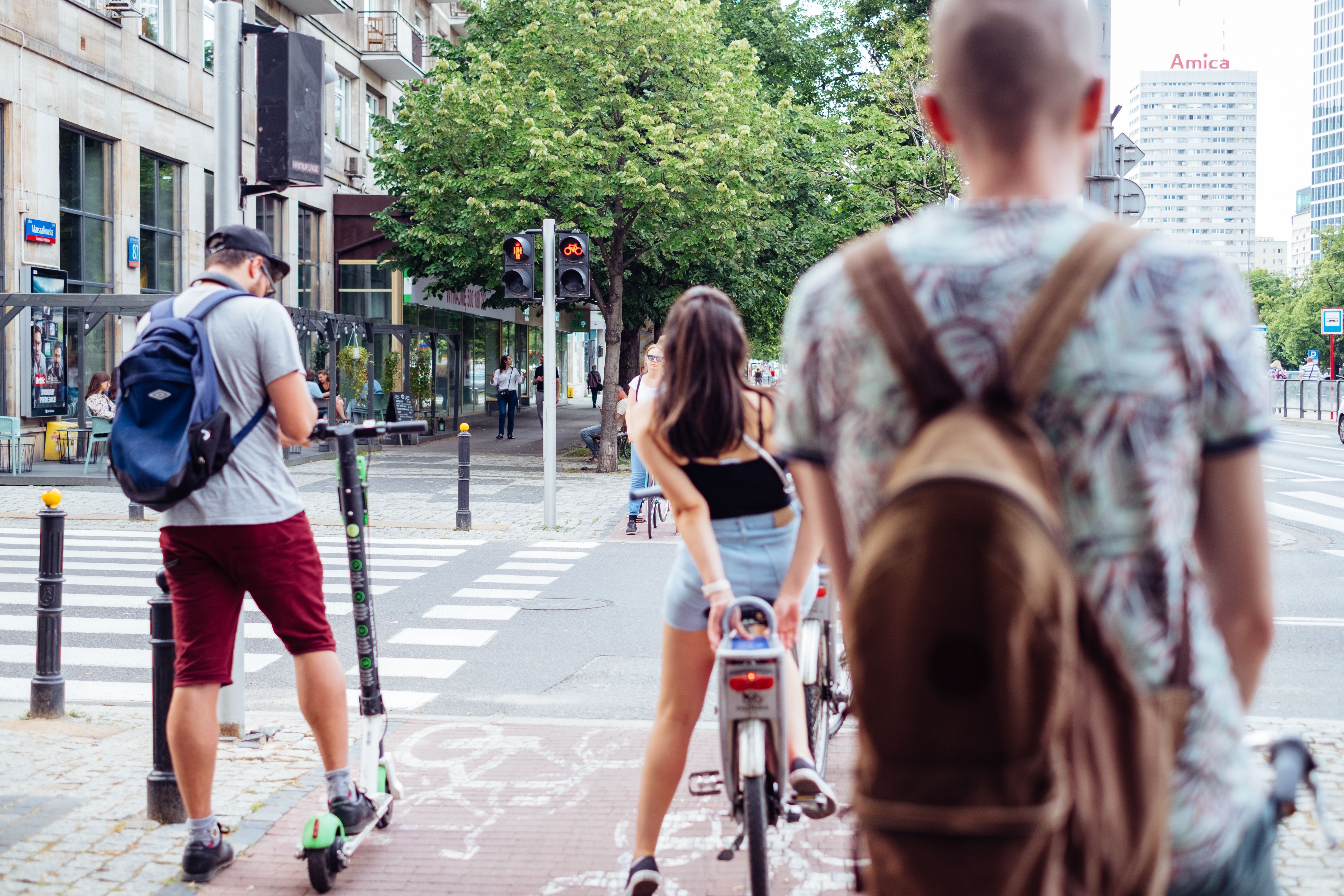 Free stock photo of cyclists, red light, traffic Stock Photo