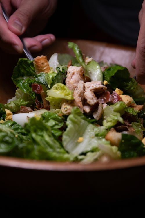 Free stock photo of boiled egg, caesar salad, croutons