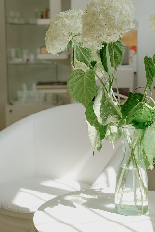 White Flowers in Clear Glass Vase