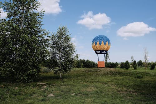 A Hot Air Balloon on Grass near Trees