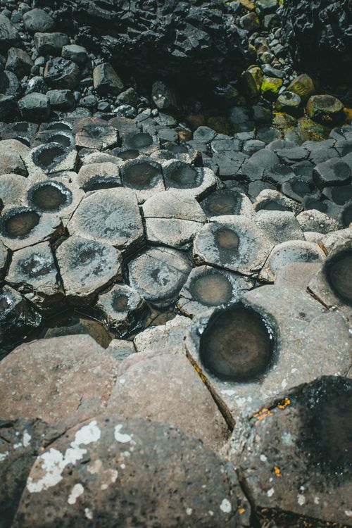 Free Stunning view of hexagonal basalt columns showcasing volcanic geological formations. Stock Photo