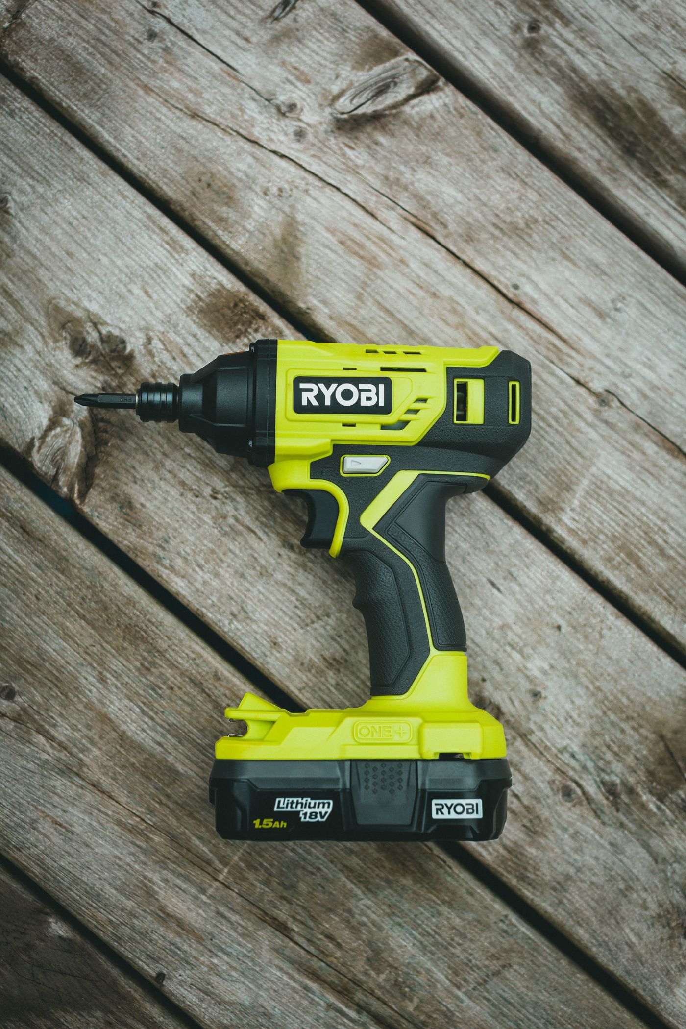 Cordless drill on wood