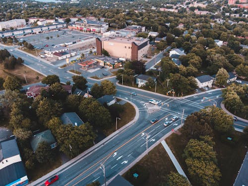 Aerial View of Intersection Road of a Town 
