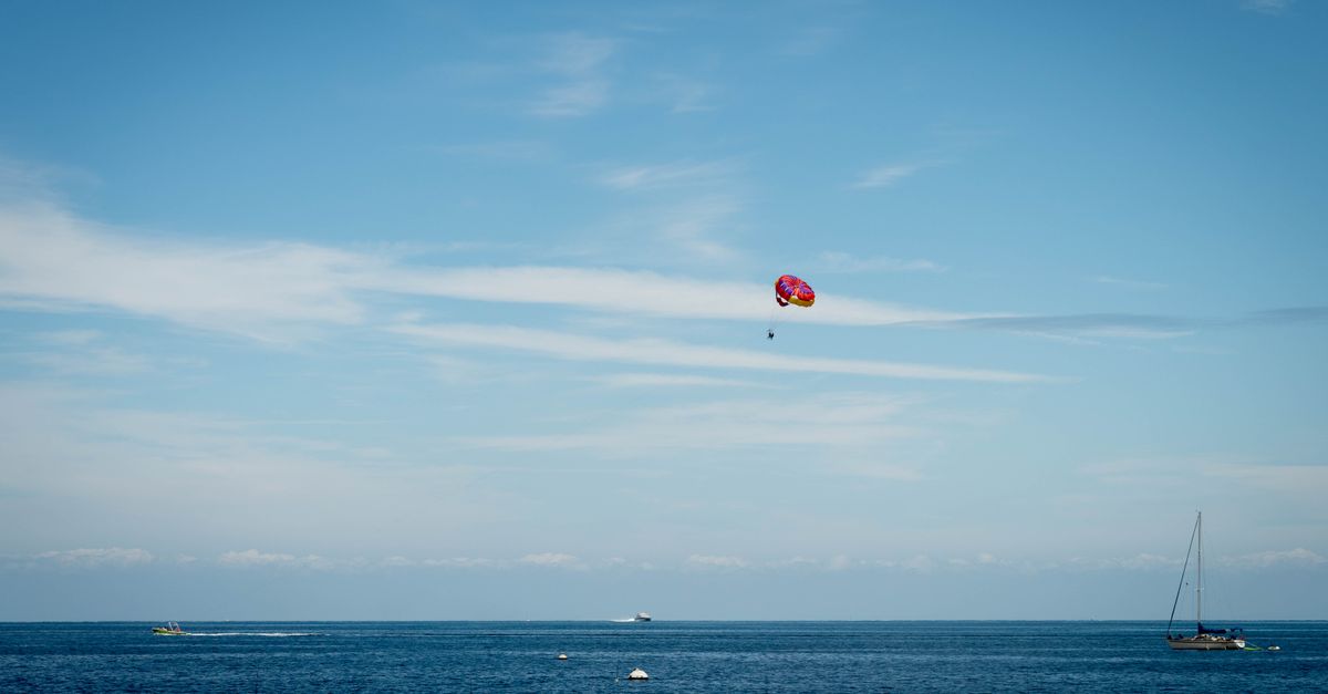 Experience the thrill of parasailing over the clear blue waters of Catalina Island, California.