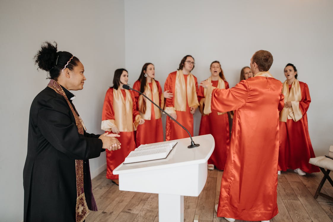 Choir in Red Gown Singing