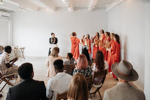 Free Church Choir Singing During Mass Stock Photo