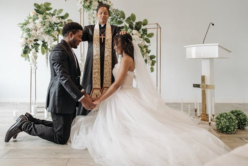 A Bride and Groom Getting Married 