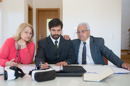 Senior couple in a meeting with a real estate agent discussing property details.
